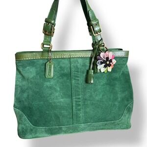 Vtg Coach 2004 Emerald Green Suede Hampton Satchel Shoulder Bag y2k Glam Tassel